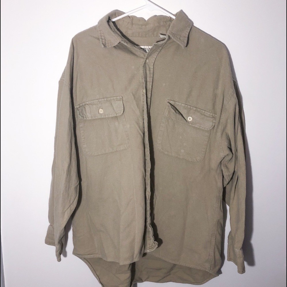 Green Fleece Button Down Shirt XL Sage Top